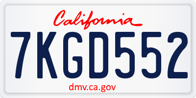 CA license plate 7KGD552