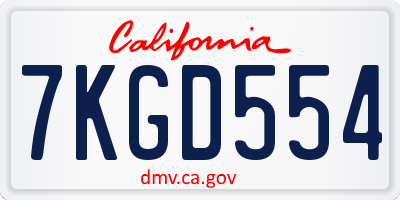 CA license plate 7KGD554