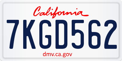 CA license plate 7KGD562