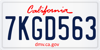 CA license plate 7KGD563