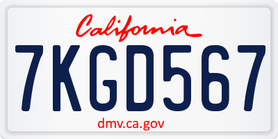 CA license plate 7KGD567
