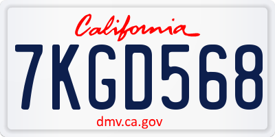 CA license plate 7KGD568