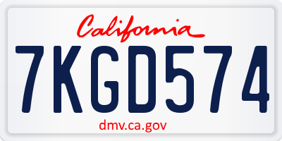 CA license plate 7KGD574