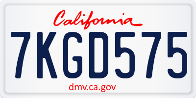 CA license plate 7KGD575