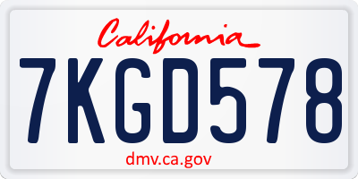 CA license plate 7KGD578