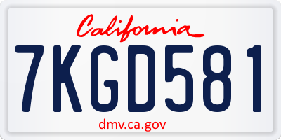 CA license plate 7KGD581
