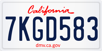 CA license plate 7KGD583