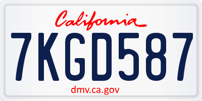 CA license plate 7KGD587