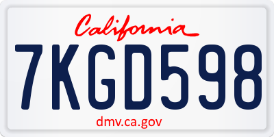 CA license plate 7KGD598