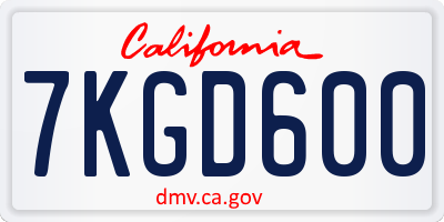 CA license plate 7KGD600