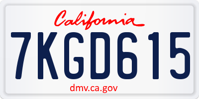 CA license plate 7KGD615