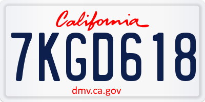 CA license plate 7KGD618