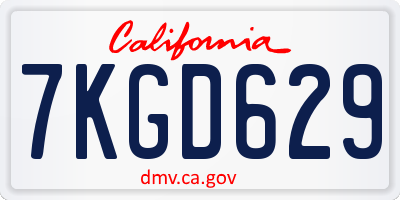 CA license plate 7KGD629