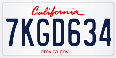 CA license plate 7KGD634