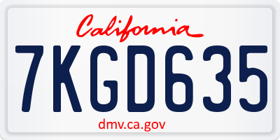 CA license plate 7KGD635