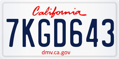 CA license plate 7KGD643
