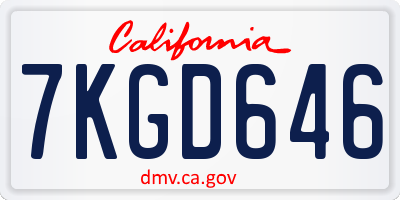 CA license plate 7KGD646