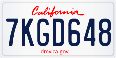 CA license plate 7KGD648