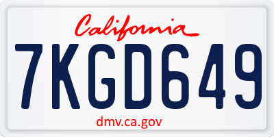 CA license plate 7KGD649