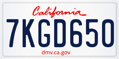 CA license plate 7KGD650