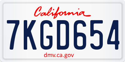 CA license plate 7KGD654