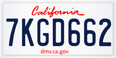 CA license plate 7KGD662