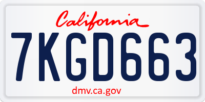 CA license plate 7KGD663