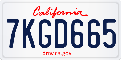 CA license plate 7KGD665