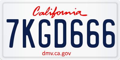 CA license plate 7KGD666