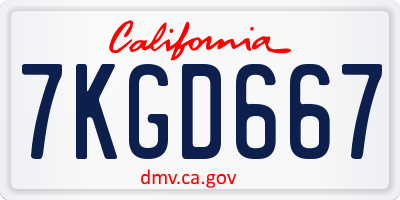 CA license plate 7KGD667
