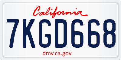 CA license plate 7KGD668