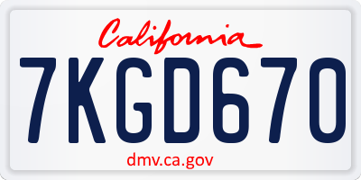 CA license plate 7KGD670