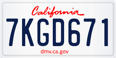 CA license plate 7KGD671
