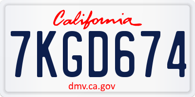 CA license plate 7KGD674