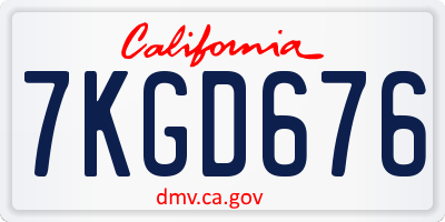 CA license plate 7KGD676