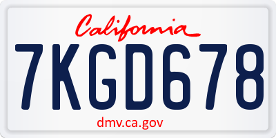 CA license plate 7KGD678