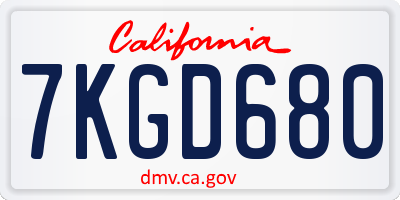 CA license plate 7KGD680
