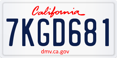 CA license plate 7KGD681