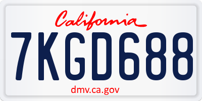 CA license plate 7KGD688