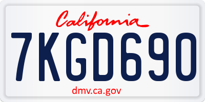 CA license plate 7KGD690