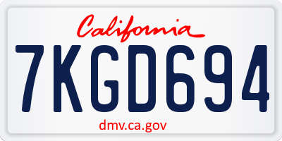 CA license plate 7KGD694