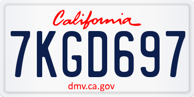 CA license plate 7KGD697
