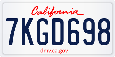 CA license plate 7KGD698