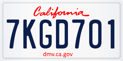CA license plate 7KGD701