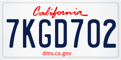 CA license plate 7KGD702