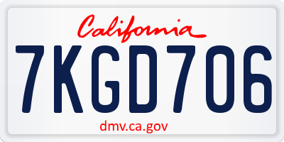 CA license plate 7KGD706