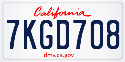 CA license plate 7KGD708