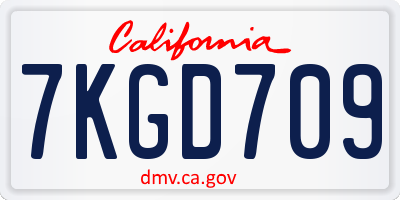 CA license plate 7KGD709