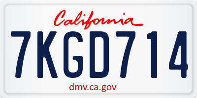 CA license plate 7KGD714