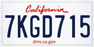 CA license plate 7KGD715